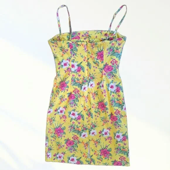 Vtg 90s Y2K RALPH Lauren Hawaiian Floral Strapless Dress Yellow Pinup Fit Med - Picture 8 of 10